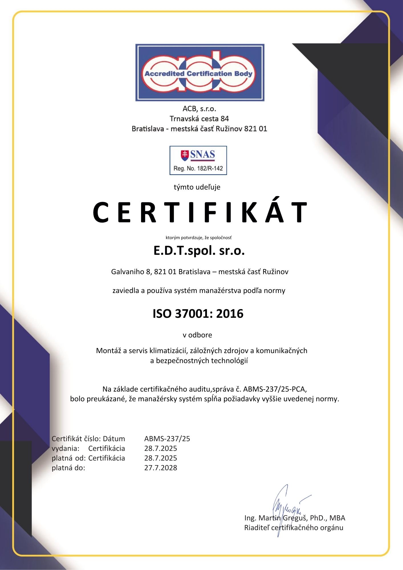 Certifikát ISO 37001