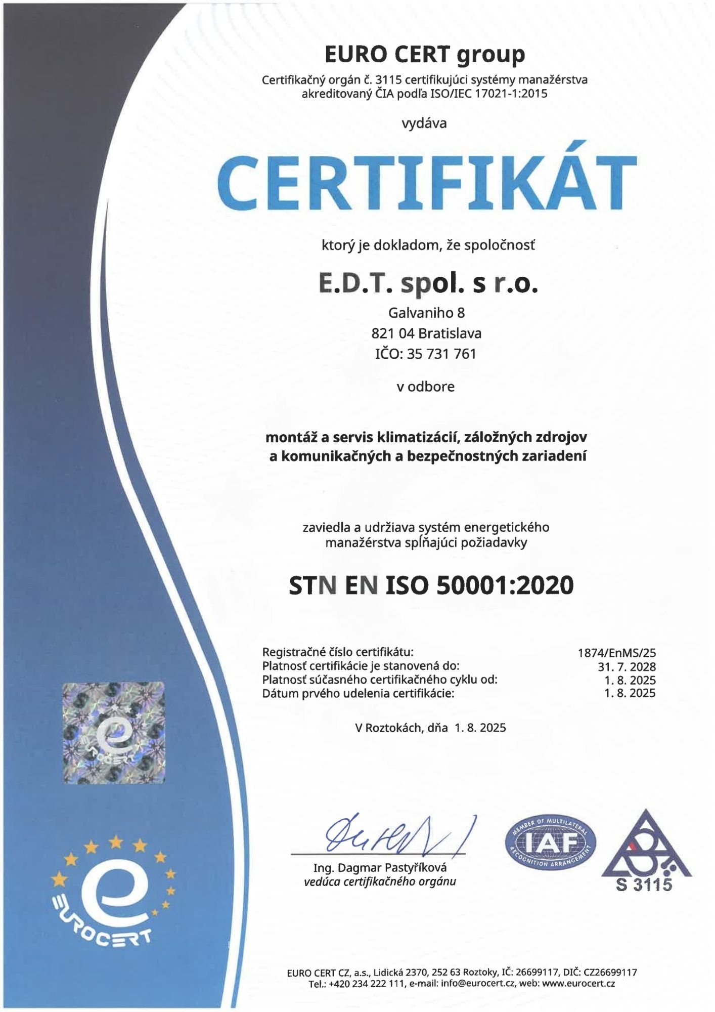 Certifikát ISO 50001